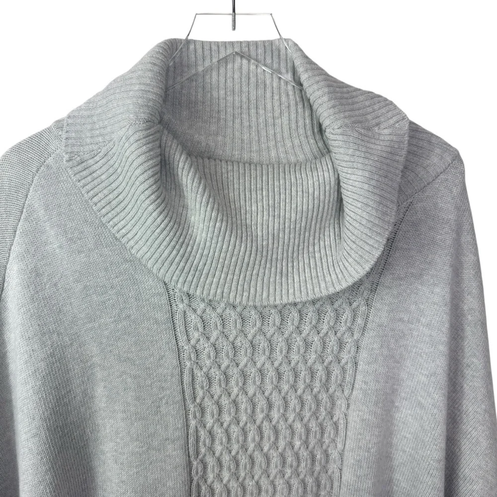 CAbi Cowl Neck Poncho Sweater Cable Knit 3003 Glacier Gray Medium Relaxed Cozy